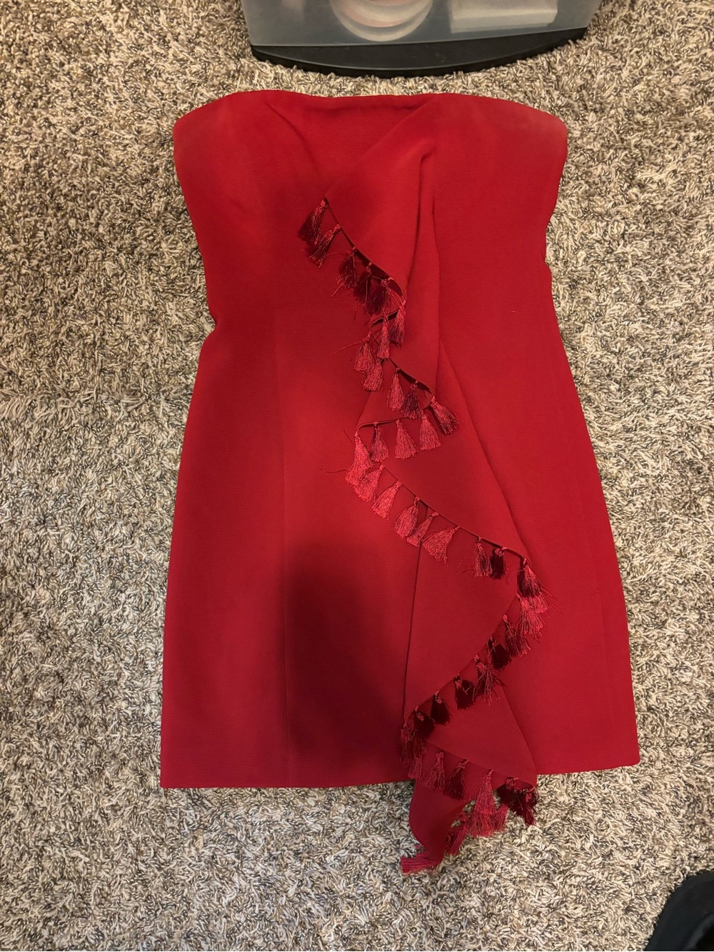 5a7 cinq a sept Strapless Red Tassel-Trim Mini Dress